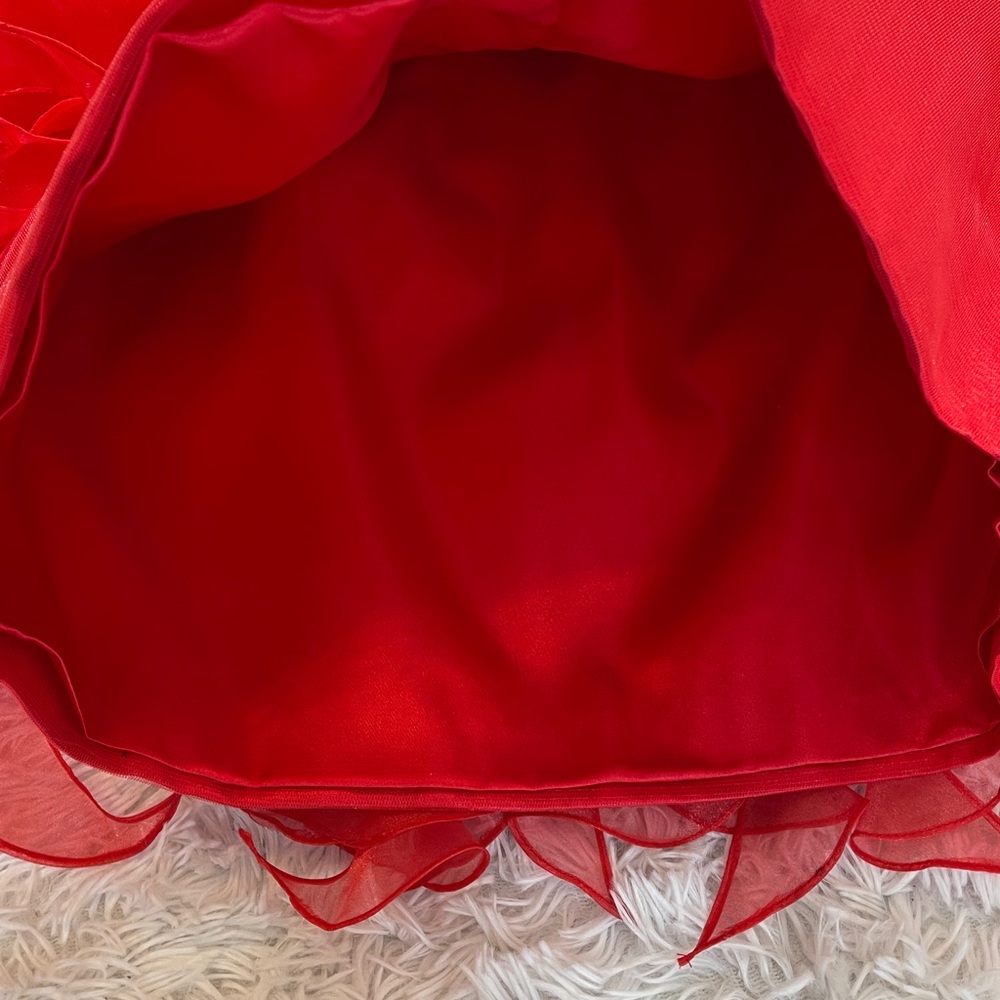 Sherri Hill Red CORKSCREW Ruffled Dress WOMENS SIZE 0 NWT GEMSTONE WAISTBAND - Picture 7 of 15